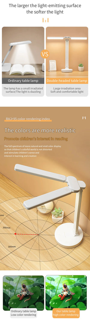 LED Desk Lamp USB Dimmable Touch Foldable Table Lamp with Calendar Temperature Clock Night Light for Study Reading Lamp