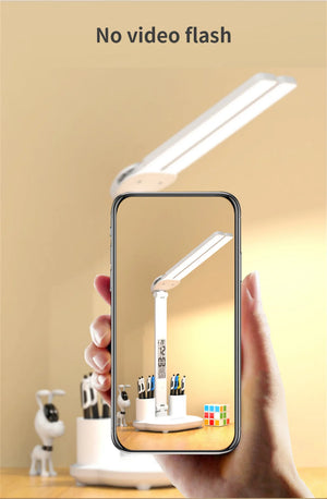 LED Desk Lamp USB Dimmable Touch Foldable Table Lamp with Calendar Temperature Clock Night Light for Study Reading Lamp